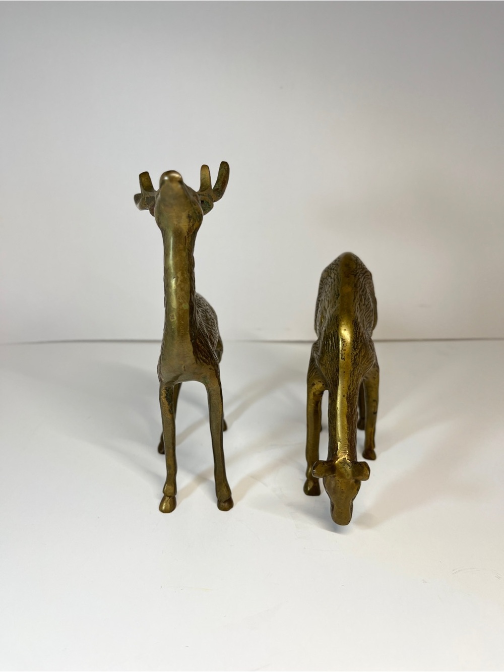 Vintage Brass Deer 7" Buck 5" Doe Set Pair MCM Figurine Figures Decor Etched - Picture 13 of 14